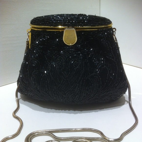 Handbags - BLACK BEADED POUCH BAG